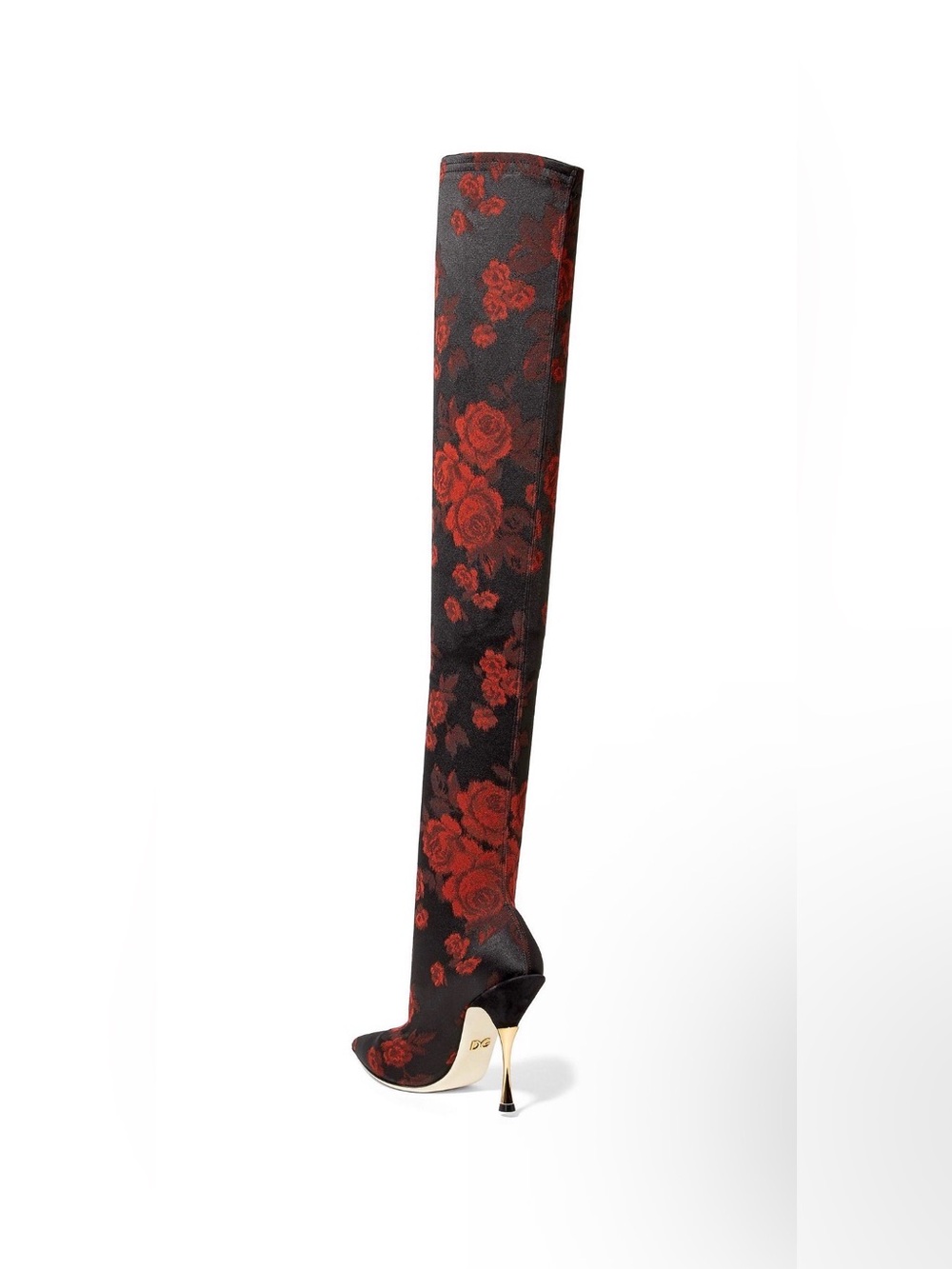Dolce & Gabbana Over-the-Knee Sock Boot with Floral Pattern and Gold Heel Size 6 - Picture 3 of 11